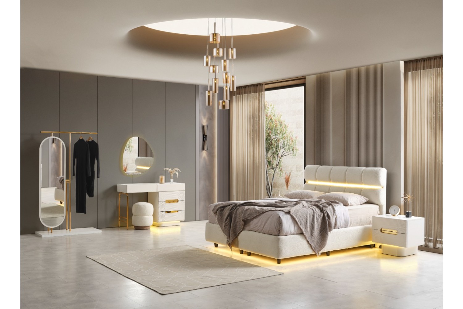 Basel Yatak Odası Takımı %100 MDF (DİLSİZ UŞAK + BAZA+PUF +SEHPA HEDİYE)